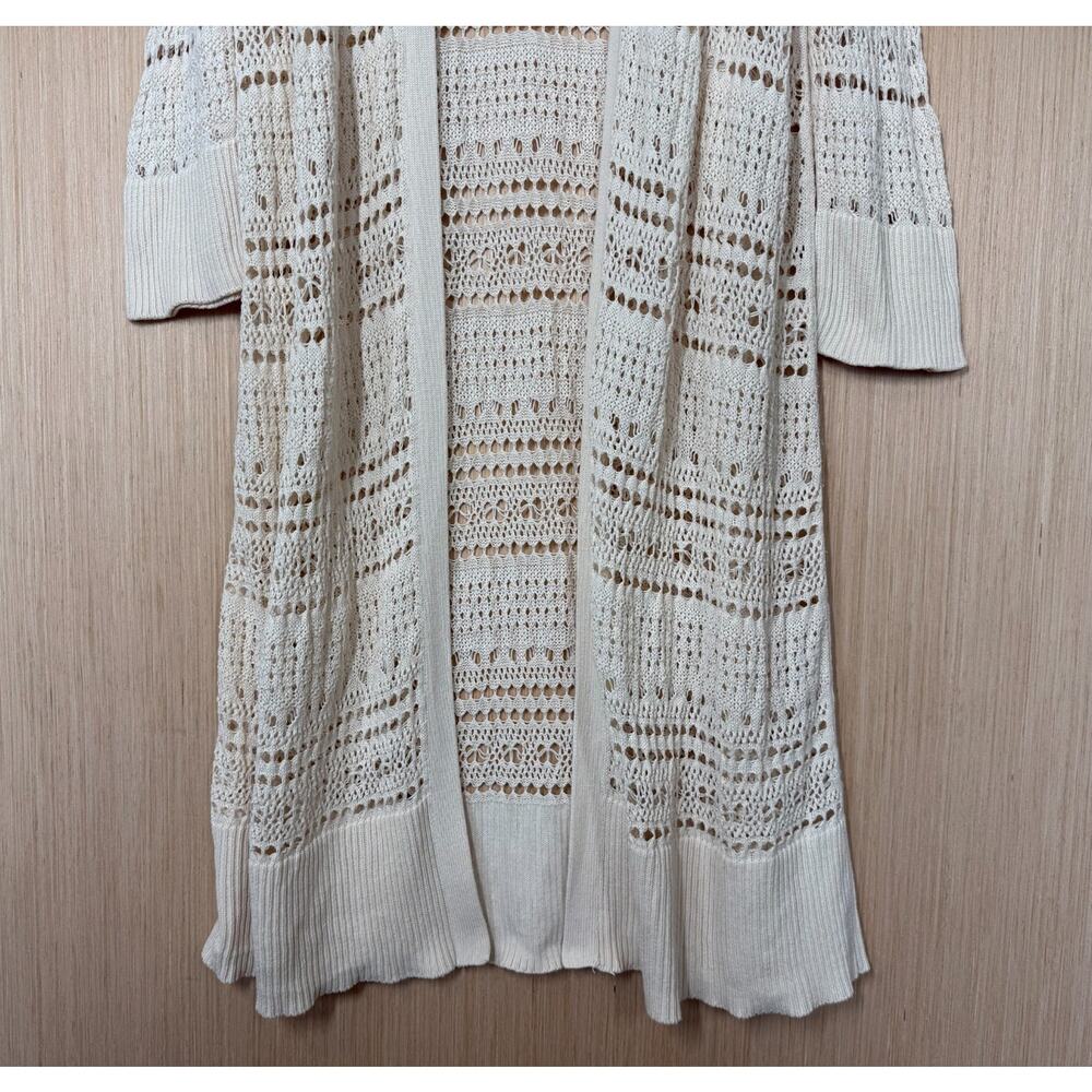 Loft Long Cotton Pointelle Knit Cardigan Womens Size XL Bohemian Festival - Picture 3 of 10